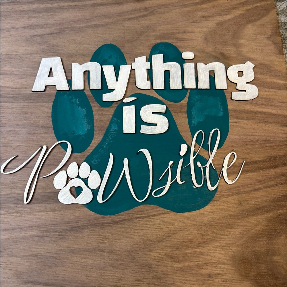 Teal and White Paw Print Wall Decor handmade